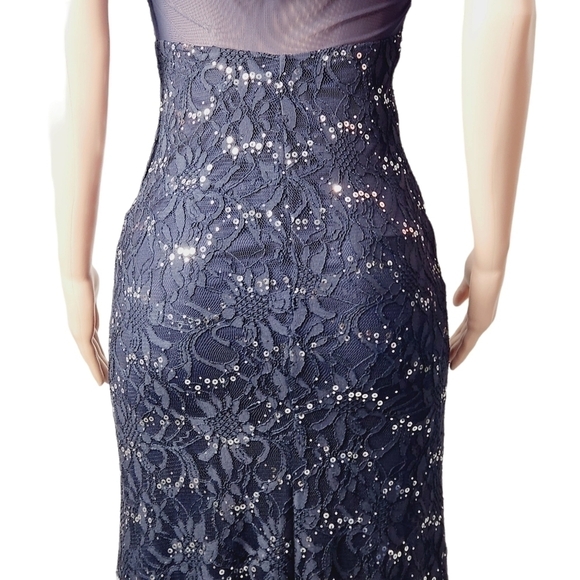 B. Darlin Blue Formal Deep V Sheer Back Maxi Sequin Dress Size: 1/2 - Picture 8 of 13